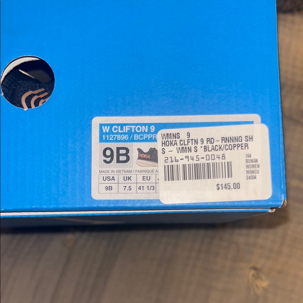 Hoka Clifton 9 Women's Shoes - Black and Copper. New